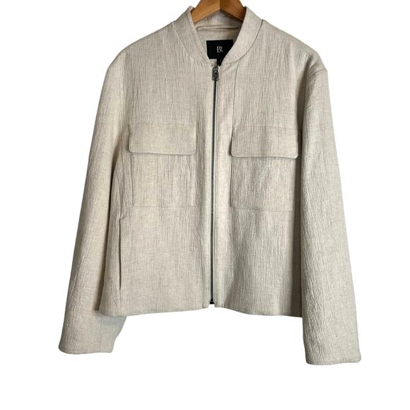 BANANA REPUBLIC Bella Bomber Jacket Cotton Linen Full Front Zip Cream W's Large - Picture 3 of 11
